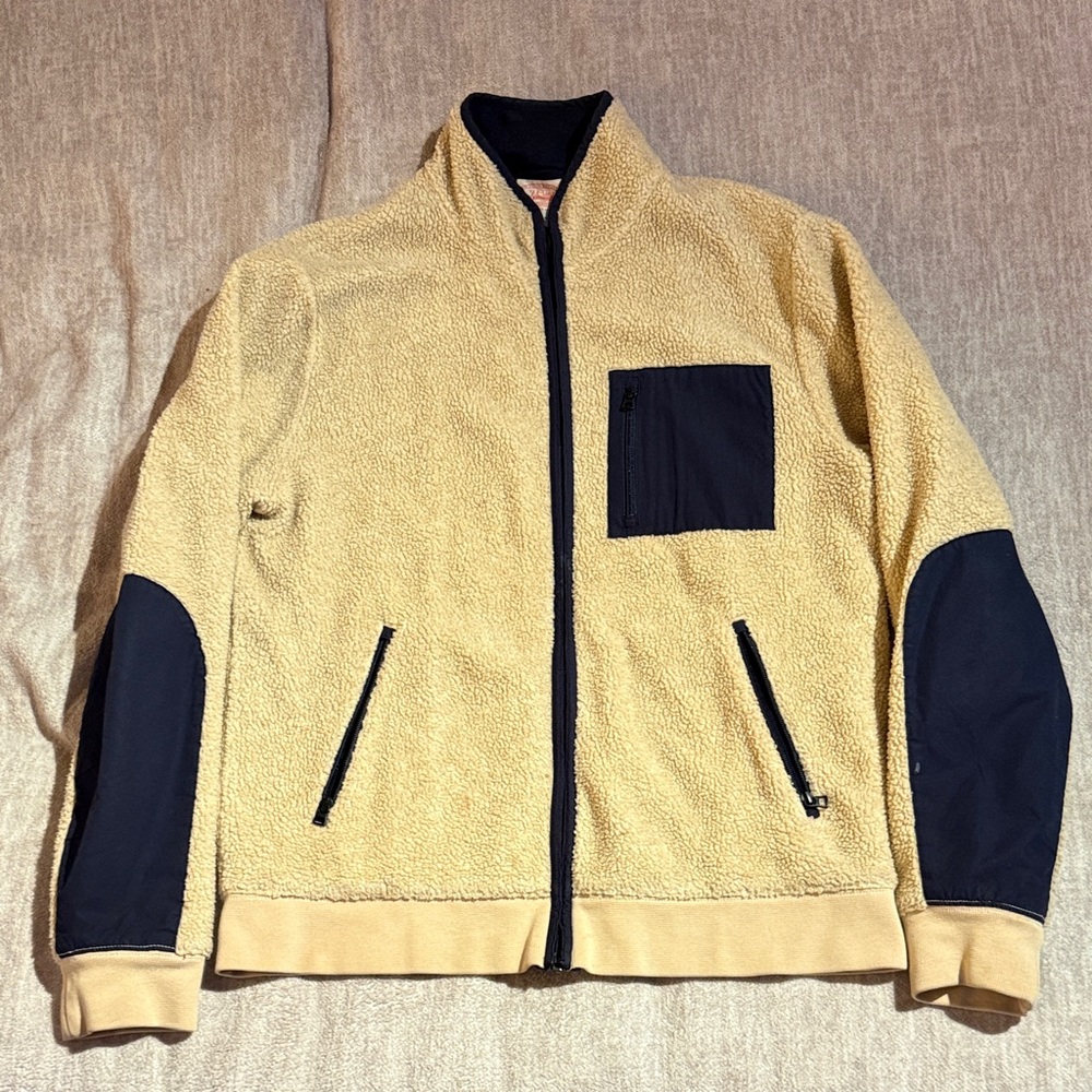 J. Crew Off White and Navy Fleece Full Zip Jacket, L